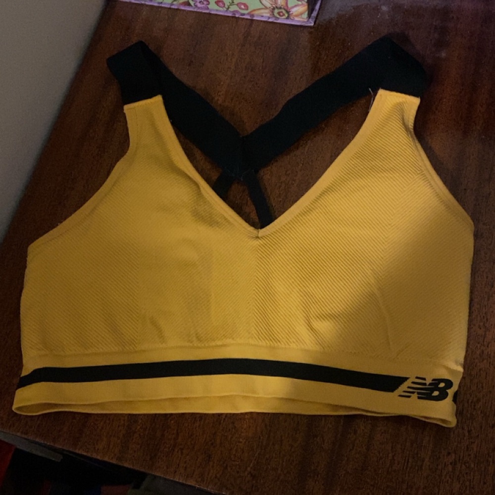 New Balance Yellow and Black Cross-Back Bra